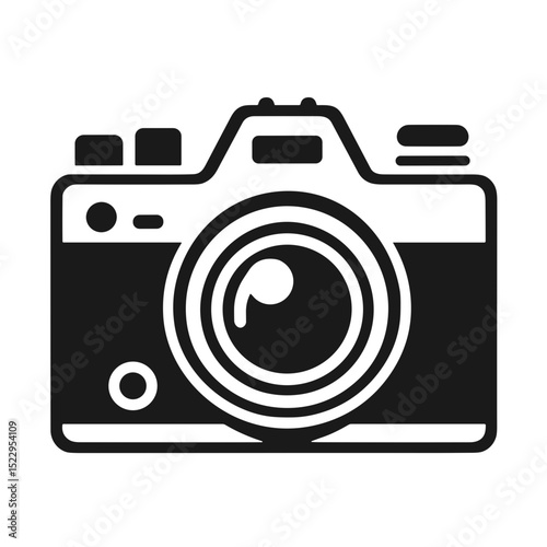 Vintage camera in black and white outline design  