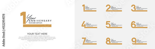 Anniversary logo set vector design, brown color for celebration event