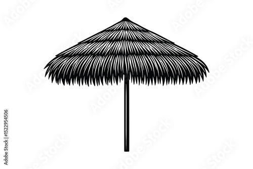 Detailed vector illustration of a beach umbrella in a black and white style design.