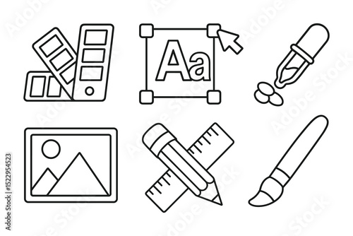 Creative design tools vector icons set. Graphic design process. Outline style vector illustration.