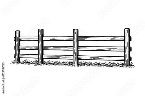 Detailed vector illustration of a hand drawn farm fence in a black and white style design.