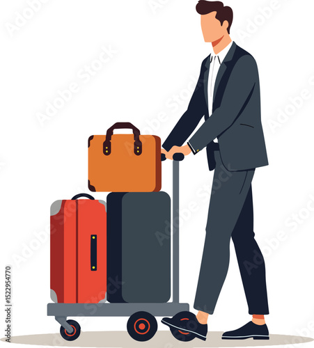 Businessman traveling with luggage cart