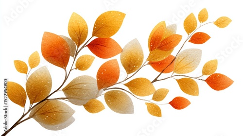 Colorful autumn leaves on a branch with intricate details.