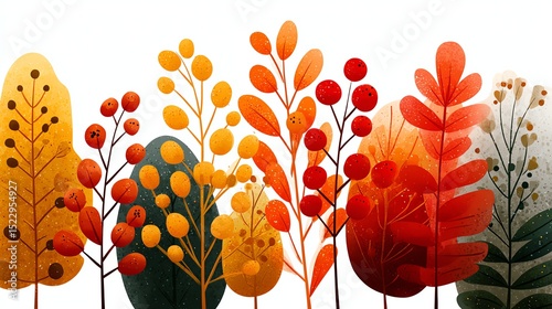 Colorful autumn foliage with decorative leaves and branches.