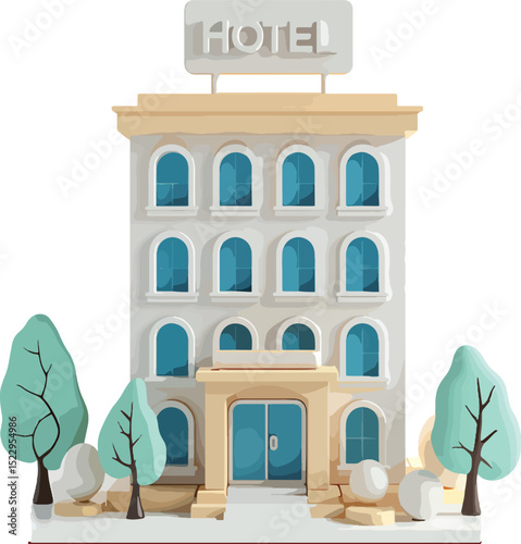 Stylized 3d model of a classic hotel building