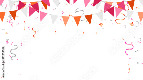 Frame colorful bunting garland flag and confetti pride month decoration elements isolated vector illustration