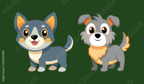 Two adorable cartoon dogs standing together