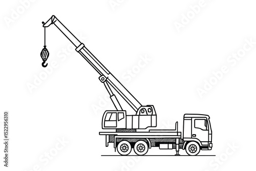 Detailed vector illustration of a mobile crane truck on a clean white background, construction theme.
