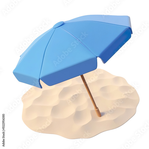 3D Umbrella with Wooden Handle on a Transparent Background