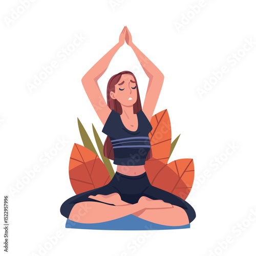 Yoga Pose of woman  Illustration with Lotus Position for Fitness and Relaxation