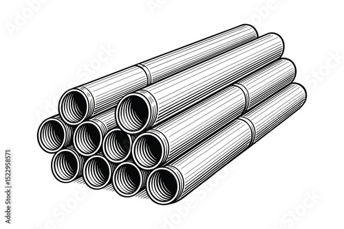 Detailed vector illustration of stacked pipes, perfect for plumbing and construction projects.