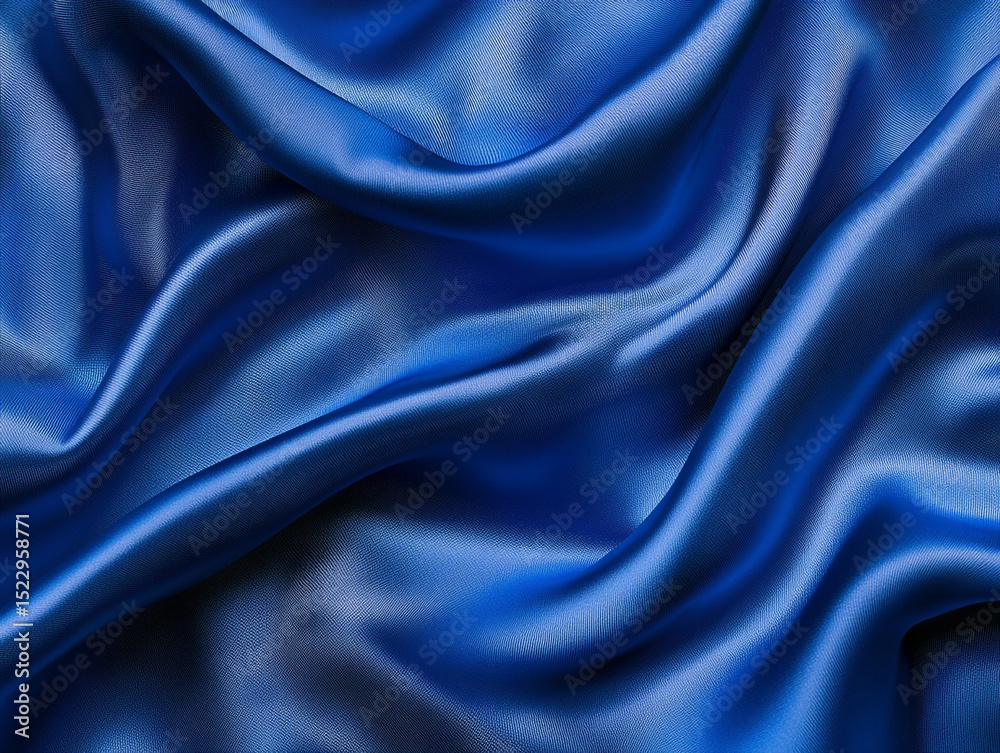 Fototapeta premium Luxurious, flowing blue silk fabric with elegant folds and a glossy sheen, creating a rich and smooth texture. 