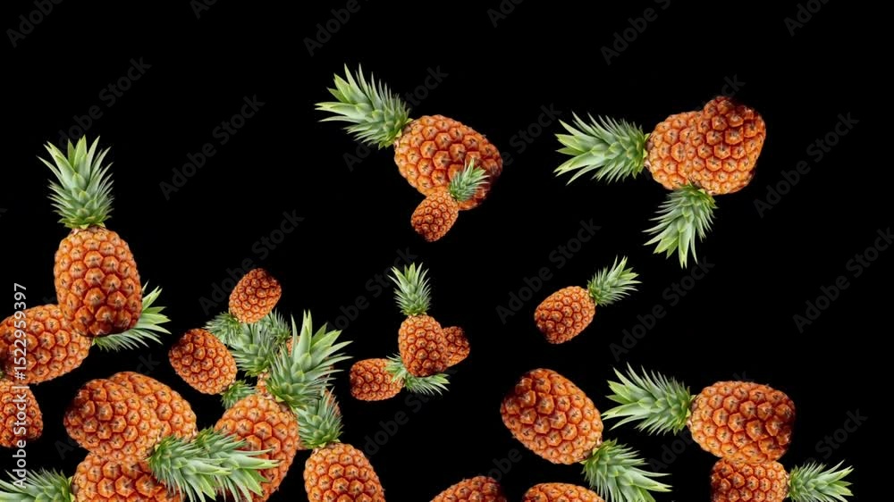Fresh Pineapples fountain stream motion graphics with plain black background