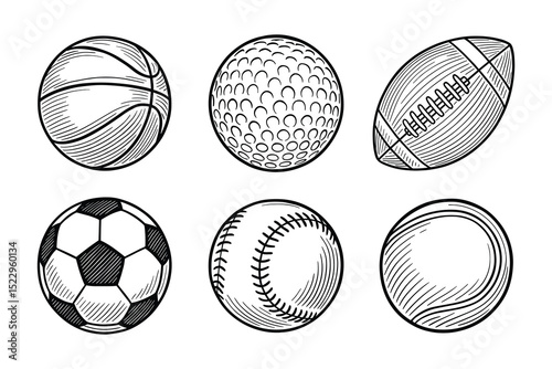 Detailed vector illustration of various sports balls. Perfect for print and digital designs.