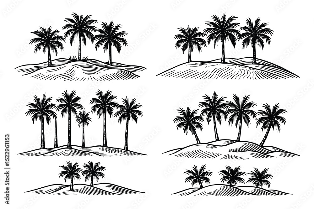 Fototapeta premium Detailed vector illustration of palm trees on islands. Perfect for tropical beach scene design.