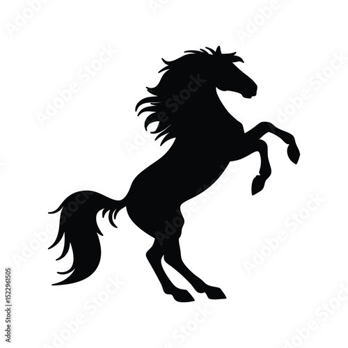 silhouette of rearing horse black dynamic dramatic on white background