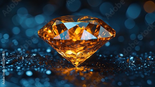 Radiant Orange Diamond on Dark Reflective Surface