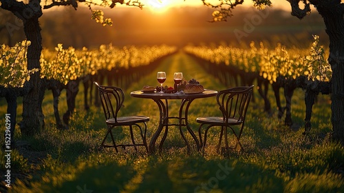 Romantic vineyard sunset dinner table