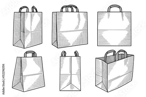 Collection of paper shopping bags vector. Ideal for retail, branding, and marketing projects.