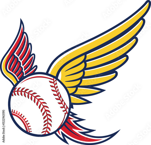 Baseball with wings and flames design isolated on white background