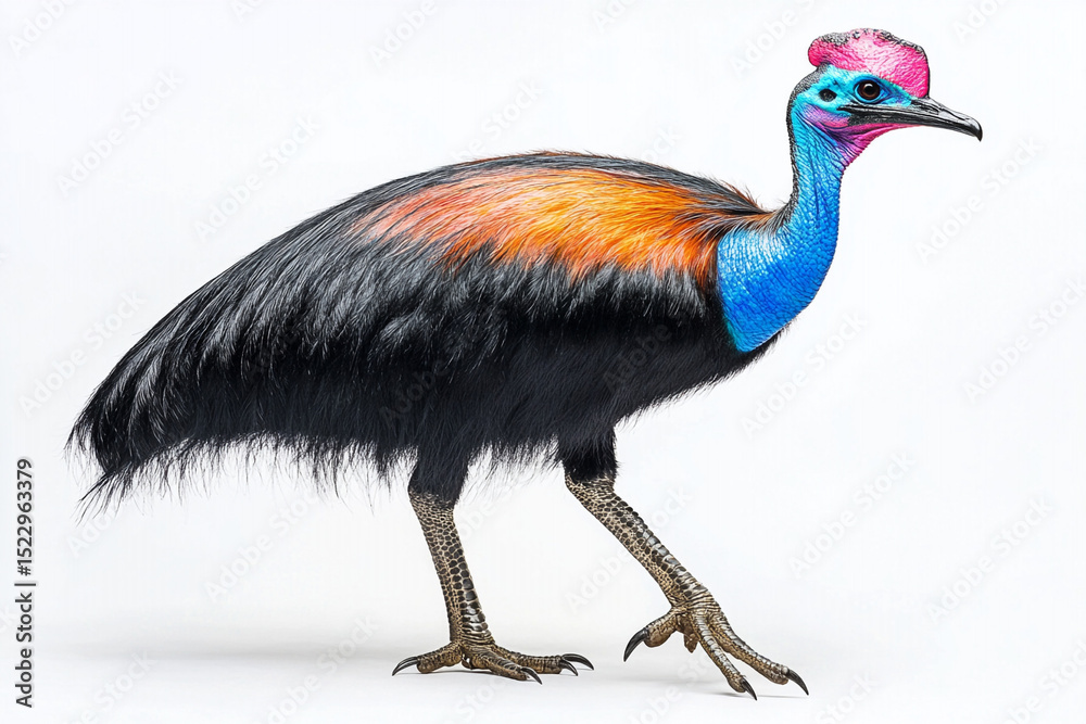Obraz premium Striking Full Body Portrait of a Colorful Southern Cassowary Bird on White Background