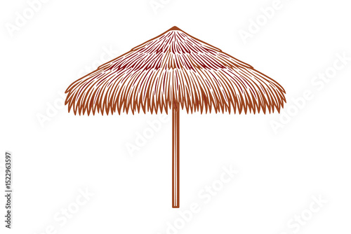 Detailed vector illustration of a beach umbrella with a thatched roof for summer vacation vibes.