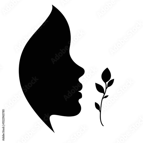 Silhouette minimalist face with plant, nature and simplicity in eco beauty