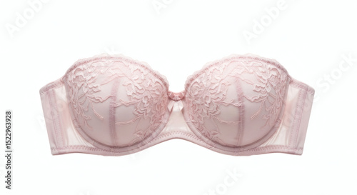 Elegant strapless bra with delicate lace design on a clean white background