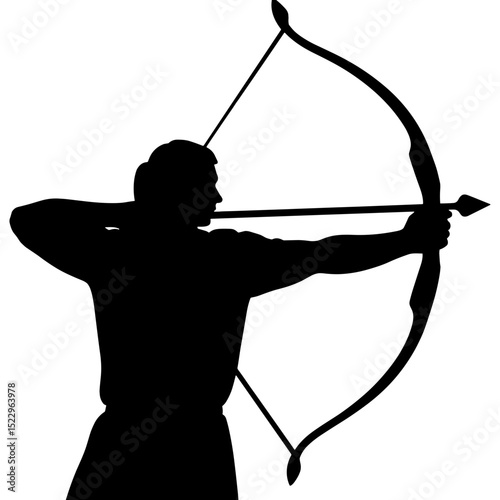 Archer Silhouette Aiming Bow and Arrow, Precision and Focus Symbol