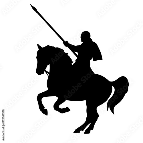 Knight Silhouette on Horse with Lance, Medieval Combat Illustration