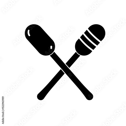 Silhouette of Crossed Capsule and Honey Dipper, Health Remedy Symbol
