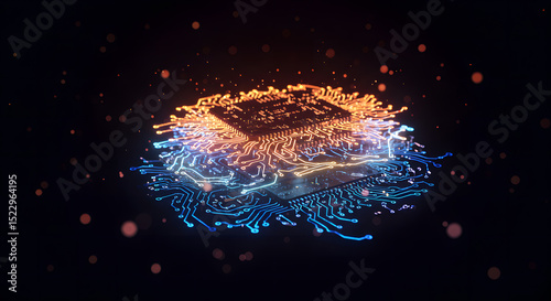 Abstract Futuristic Microchip Glowing Circuitry and Energy Flow