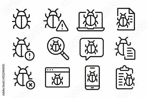 Bug icons collection: software development and debugging symbols