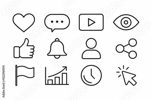 Minimalist icon set featuring communication and social media symbols