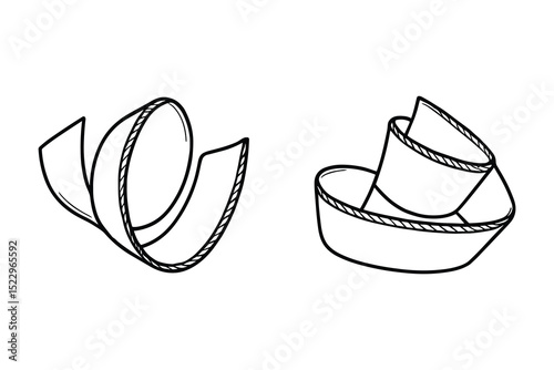 Detailed vector illustration of curled ribbon shapes for decoration and design in monochrome.