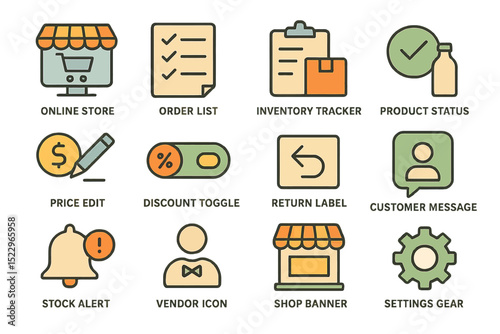 E-commerce icons set for online stores and inventory management