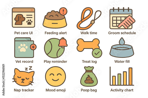Pet care icons for animal management and routine reminders