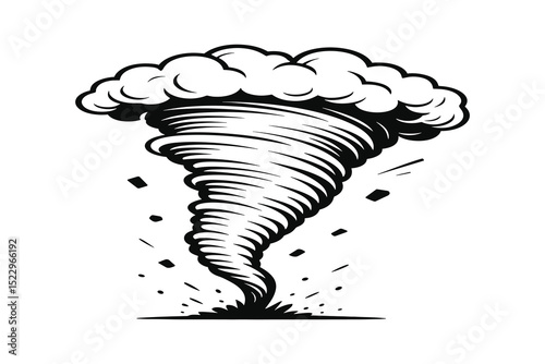 Detailed vector illustration of a tornado. Perfect for weather reports, disaster preparedness, and design.