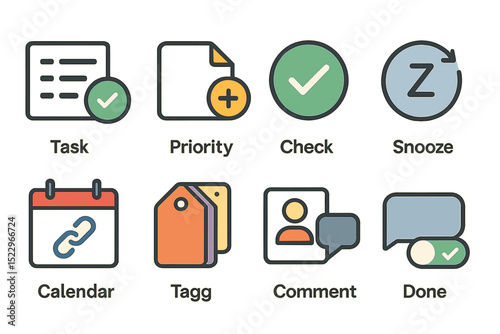 Colorful task management icons for productivity apps and tools