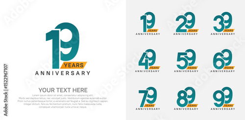 Anniversary logo set vector design, green and orange color for celebration event