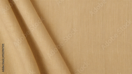 High-resolution beige linen fabric texture with visible natural woven fibers, gentle folds, and soft shadows. Warm, organic, and tactile appearance ideal for textile or background design.
