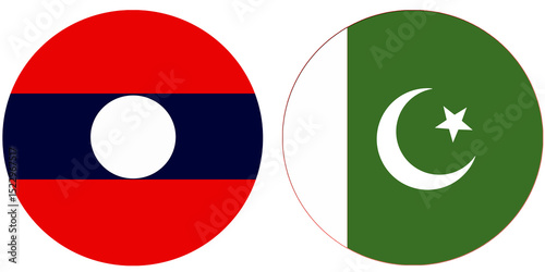 LAOS Official flag with Pakistan national flag, both countries flags in Round shape and isolated on white background
Circular colorful design Flag with together.