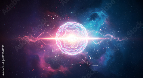 Vibrant Cosmic Energy Sphere Abstract Nebula Art