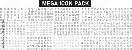 Mega Icon Pack — trendy line style icons, Covering Business, Education, Technology, Fitness, Shopping, Healthcare, Multimedia, commerce, and More – Vector Illustration