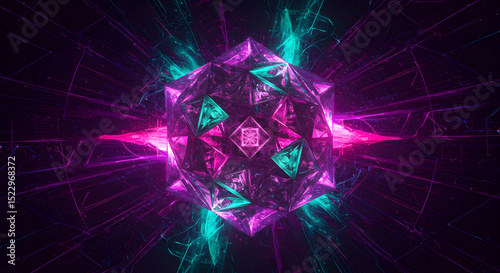 Abstract Geometric Crystal Neon Pink and Teal Energy Burst