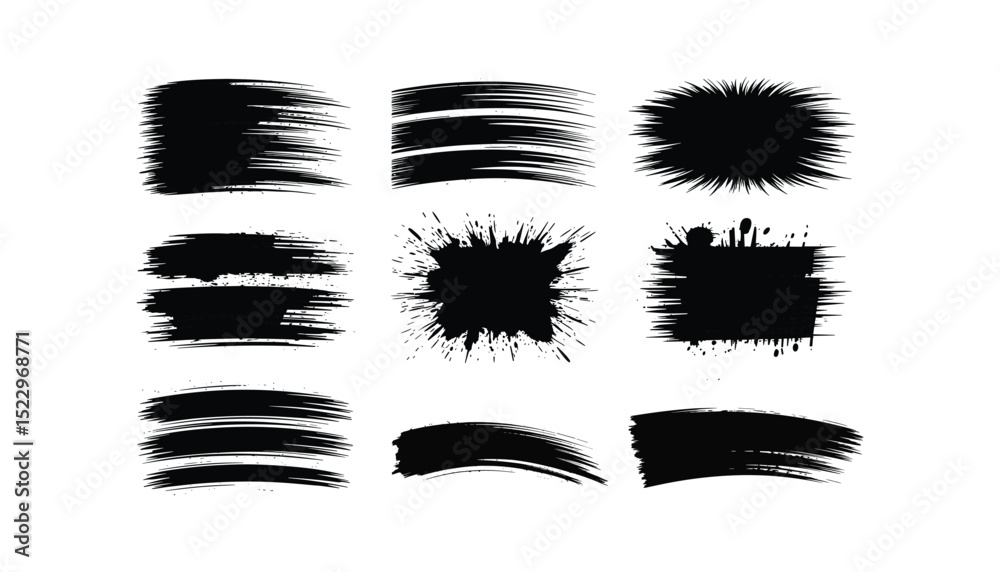 Fototapeta premium Set of Grunge Black Brush Strokes and Ink Splatters Vector Elements illustration isolated on white background
