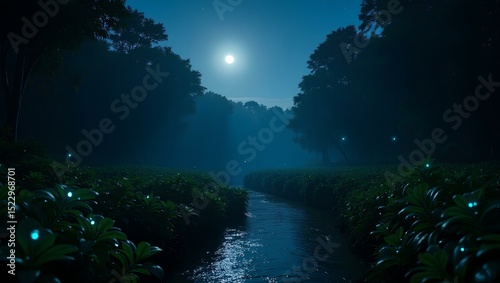 Enchanted Night A serene moonlit lake shimmers under a star-studded sky, while fireflies dance among lush greenery. Escape to this magical scene on your desktop