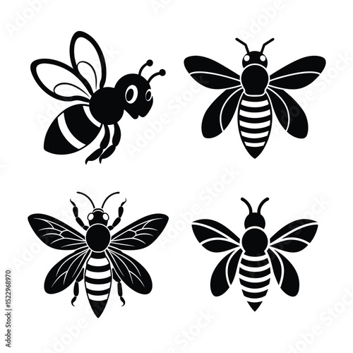 Honey Bees Vector Silhouette for Nature and Pollination Themes