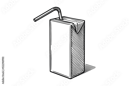Simple vector illustration of a juice box with a straw in a black and white style design.
