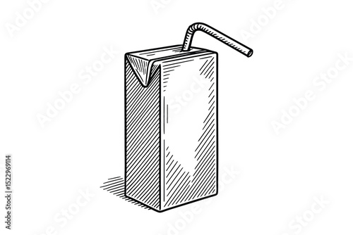 Simple vector illustration of a juice box with a straw in a black and white style design.
